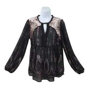 Knox Rose Sheer Tunic Top Pullover Womens Size M Velvet Mauve Shoulders Black